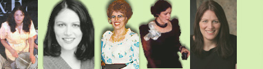 Dana's Page Header with a few tiny pix from her past theatre projects - Left to Right - Wendy from Angry Housewives, a 1998 headshot, Mrs. Mullin from Carousel, Sybil Birling from An Inspector Calls, and a 2008 headshot